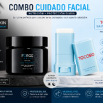 Combo de cuidado facial con bálsamo en tarro negro de 50 g y protector solar en barra celeste Tocobo con SPF50+ para rutina diaria día y noche.