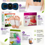 Kit de bienestar completo con 1 masajeador eléctrico mariposa, 10 parches desintoxicantes para pies, 10 parches para cuello y 8 parches reductores corporales.