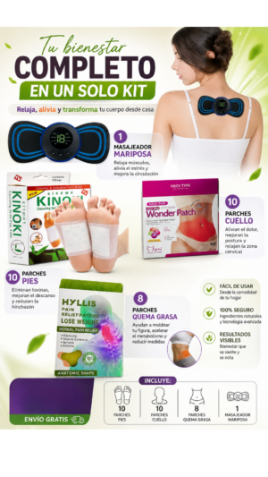 Kit Salud Parches y Masajeador EMS 29 Productos - Alivia la tension muscular y favorece el descanso diario