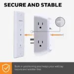 Protector de sobretensiones Honeywell blanco con USB, resaltando su poste de posicionamiento para una conexión estable y segura al tomacorriente.