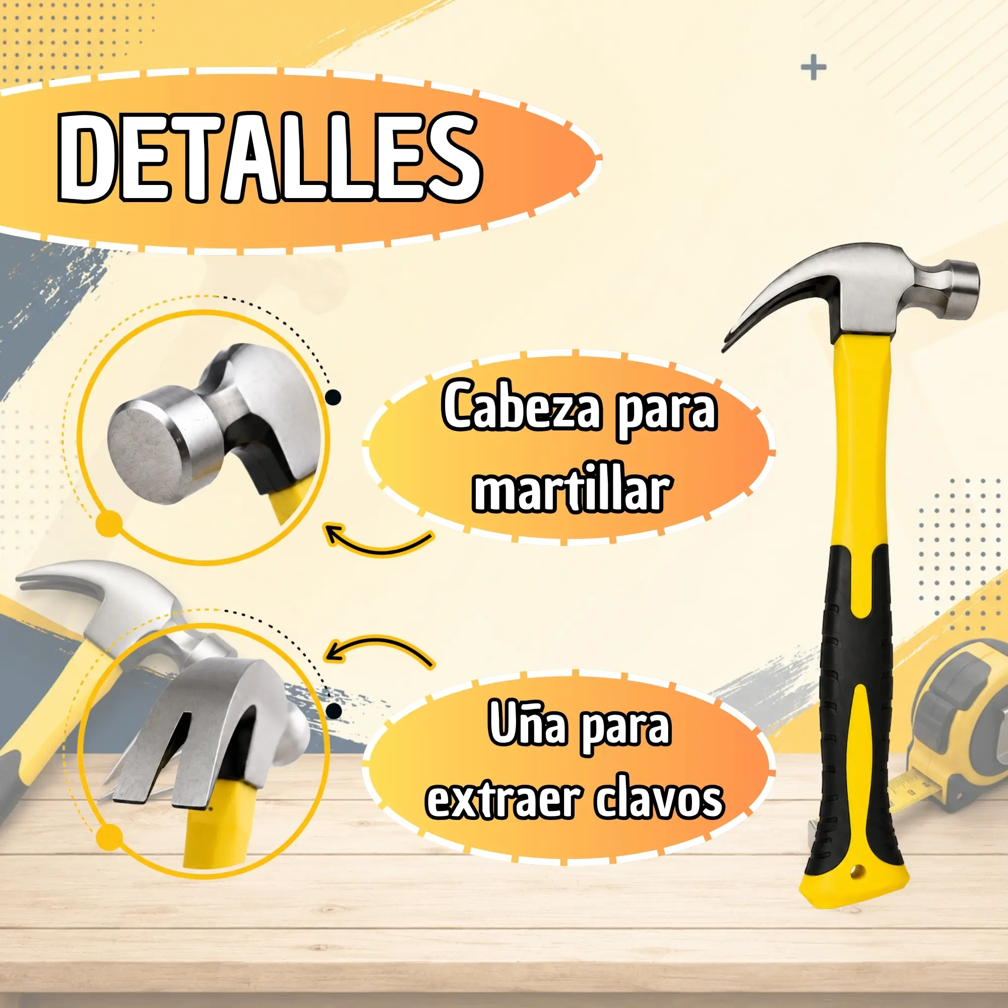Martillo de uña de acero forjado con mango ergonómico - facilita reparaciones y trabajos de carpintería con máxima precisión