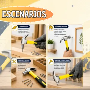 Martillo de uña de acero forjado con mango ergonómico - facilita reparaciones y trabajos de carpintería con máxima precisión