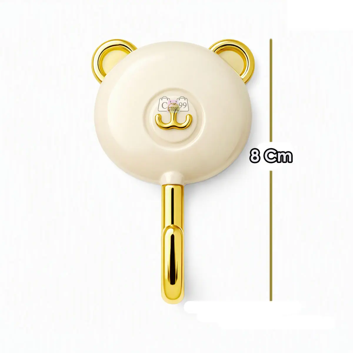 Perchero adhesivo decorativo de oso en color beige con detalles dorados y gancho metálico, con medida vertical de 8 cm.