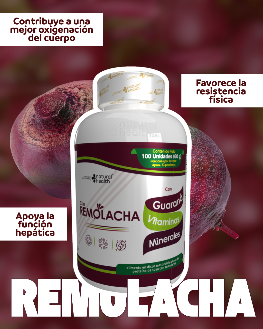 Suplemento de Remolacha con Guaraná en Discos Masticables - Aumenta tu energía diaria y mejora la resistencia física