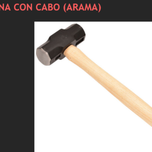 Almadana Arama con cabeza de acero negro y mango de madera clara, diseñada para trabajos de demolición y golpeo de alta resistencia.