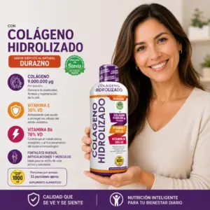 Colágeno Hidrolizado Líquido 1000 ml con Vitamina B y Durazno - Potencia tu bienestar diario y tu rendimiento físico
