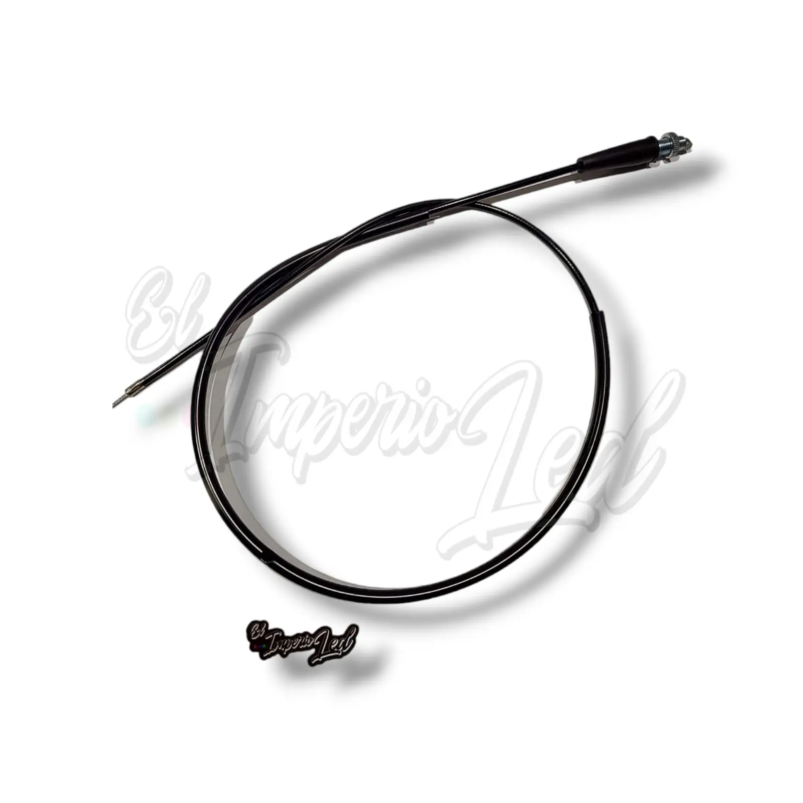 Guaya de acelerador universal color negro enrollada, con terminales metálicas y funda protectora, diseño flexible para moto.