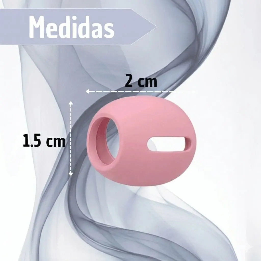 Funda de silicona rosada para estuche de AirPods con diseño compacto, mide 2 cm de ancho por 1.5 cm de alto, ideal para proteger contra rayones y caídas.