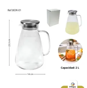 Jarra Borosilicato 2 Lts Tapa Acero Ref