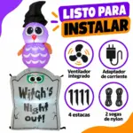 Inflable Halloween Búho con Lápida y Luces LED 1.2M - Ilumina tu entrada con una decoración festiva nocturna - Imagen 3