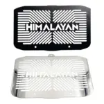 Protectores de radiador para Himalayan 450 con diseño calado "Himalayan" en dos variantes: acabado negro y acero inoxidable plateado.
