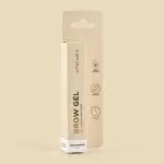 Gel fijador de cejas Atenea transparente de 5 ml en caja blanca frente a su empaque de cartón beige con iconos, sobre fondo crema.