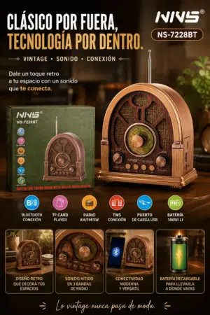 Radio Retro Portátil AM FM Bluetooth con Batería Recargable - Disfruta tu música favorita con estilo clásico y sonido potente en cualquier lugar