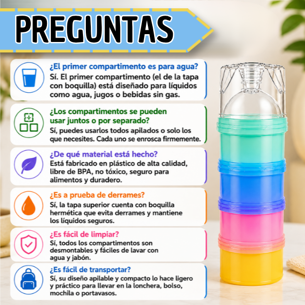 Dosificador de Snacks de 4 Compartimentos Apilable y Hermético - Organiza y transporta tus alimentos sin mezclas