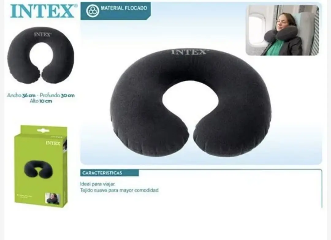 Almohada de viaje inflable gris oscura de terciopelo suave en forma de U con medidas de 36 x 30 x 10 cm, ideal para descansar el cuello