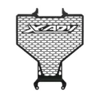 Protector de radiador negro para Honda X-ADV con diseño de malla hexagonal y logotipo X-ADV calado en acero inoxidable.