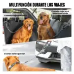 Correa de seguridad para perro gris y elástica con uso multifuncional: en el baúl, asiento trasero y paseo.