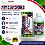 Jarabe de colágeno hidrolizado y cúrcuma Antritico de 400 ml con caja verde y botella blanca, endulzado con estevia.