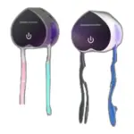 Set x2 esterilizadores de cepillos UV en forma de corazón con luz ultravioleta, uno gris con cepillos rosado y turquesa, y otro blanco con cepillos negro y azul.