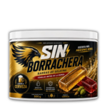 Tarro blanco de suplemento dietario en polvo con etiqueta negra y dorada, águila ilustrada, dos barras de gelatina traslúcidas de color ámbar y rojo, y contenido neto de 300 g