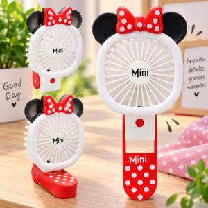 Set x2 Ventilador portátil de Minnie rojo con luz LED y diseño plegable - mantiene a los niños frescos durante paseos y clases