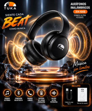 Audífonos Inalámbricos Tuka XH-648 con Sonido Estéreo y Diseño Ergonómico - Ofrecen libertad de movimiento y llamadas claras en cualquier lugar