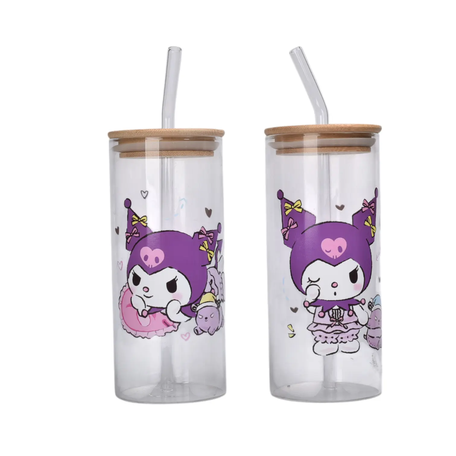 Set x2 Botella de vidrio 400 ml rosada con tapa de bambú y pitillo - Disfruta tus bebidas favoritas con estilo en cualquier lugar - Imagen 2