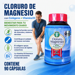 Cloruro de Magnesio con Colágeno y Vitamina D3 90 Cápsulas - Fortalece tus músculos y huesos diariamente