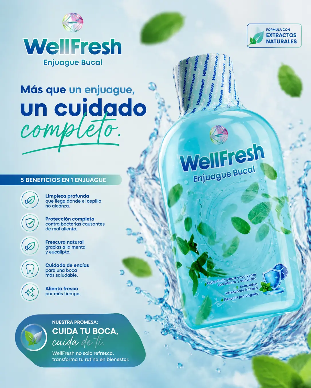 Enjuague bucal anticaries con extractos naturales - Previene el sarro y elimina el mal aliento - Imagen 2