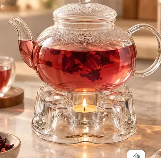 Base calentadora de vidrio borosilicato para tetera e infusora - Mantiene tus bebidas calientes durante horas sin electricidad