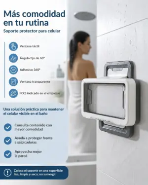 Soporte impermeable para celular en la ducha con adhesivo de pared - Protege tu dispositivo contra salpicaduras mientras disfrutas contenido multimedia