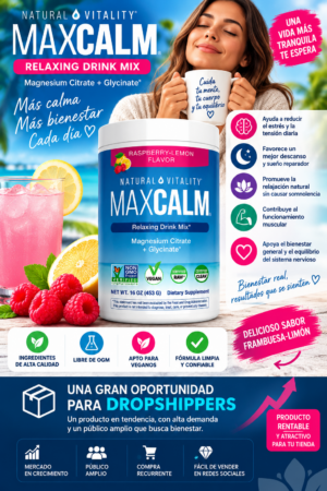 Max Calm Magnesio Citrato y Glicinato en Polvo - Favorece la relajación y apoya tu descanso nocturno