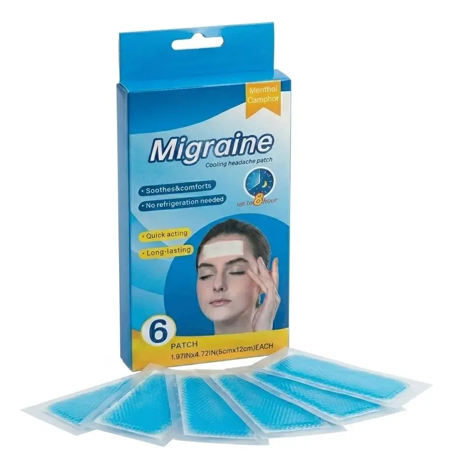Parches de hidrogel y mentol para la migraña con efecto frío - Alivian el dolor pulsátil y relajan la tensión facial durante episodios de cefalea