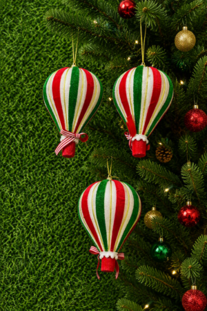 Set x4 Adorno navideño colgante forma globo aerostático - Embellece tu árbol de navidad con estilo tradicional