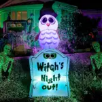 Inflable Halloween Búho con Lápida y Luces LED 1.2M - Ilumina tu entrada con una decoración festiva nocturna