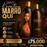 Kit de keratina marroquí con chocolate de 1000 ml que incluye dos botellas oscuras, una con rostro de mujer, sobre base de cacao.