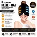 Gorro de gel negro para migraña con compresión de 360 grados, ideal para terapia de frío o calor y alivio de tensión.
