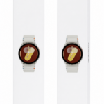 Dos empaques blancos del Smart Watch JS7 con diseño de reloj deportivo blanco y esfera marrón.