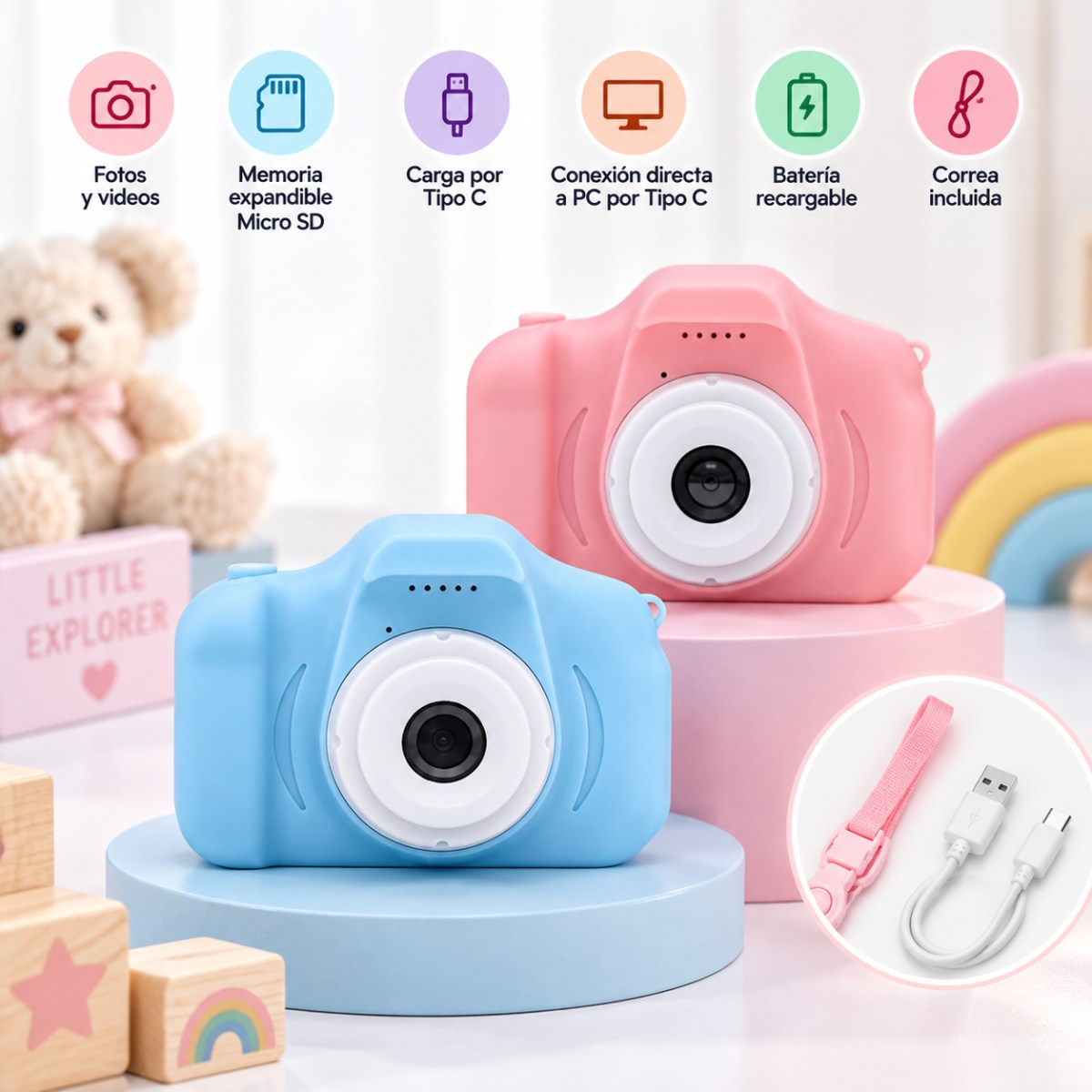 Cámara digital para niños resistente con conexión Tipo C - Estimula la creatividad y registra cada momento divertido