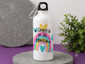 Termo metálico motivacional con diseño de acuarela para hidratación diaria - Disfruta tus bebidas favoritas mientras te inspiras en cada sorbo