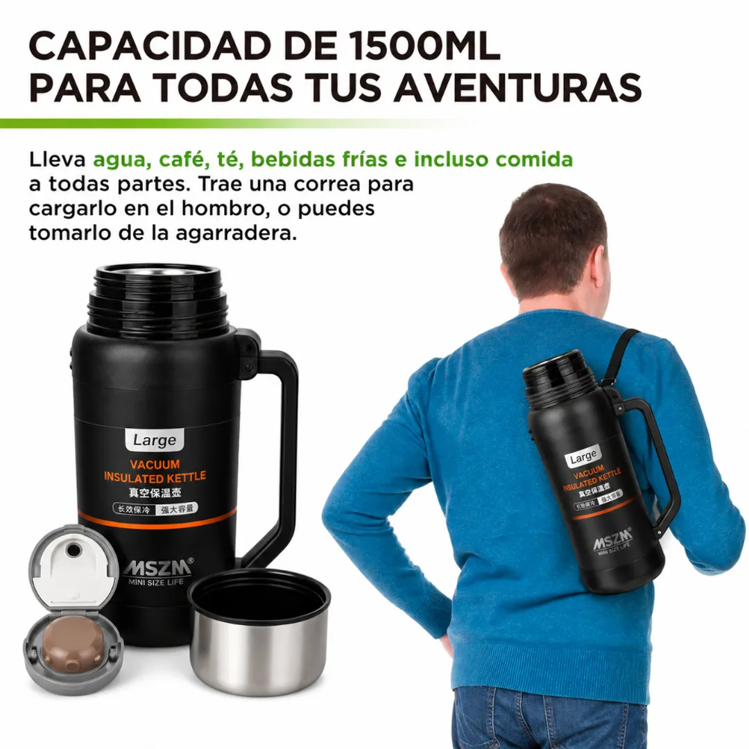 Termo de Acero Inoxidable Vacuum 1500 ml con Tapa Hermética y Doble Taza - Disfruta tus bebidas a la temperatura ideal durante todo el día