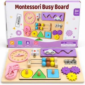 Tablero Montessori Busy Board con engranajes y reloj - desarrolla la motricidad fina y potencia la autonomía infantil