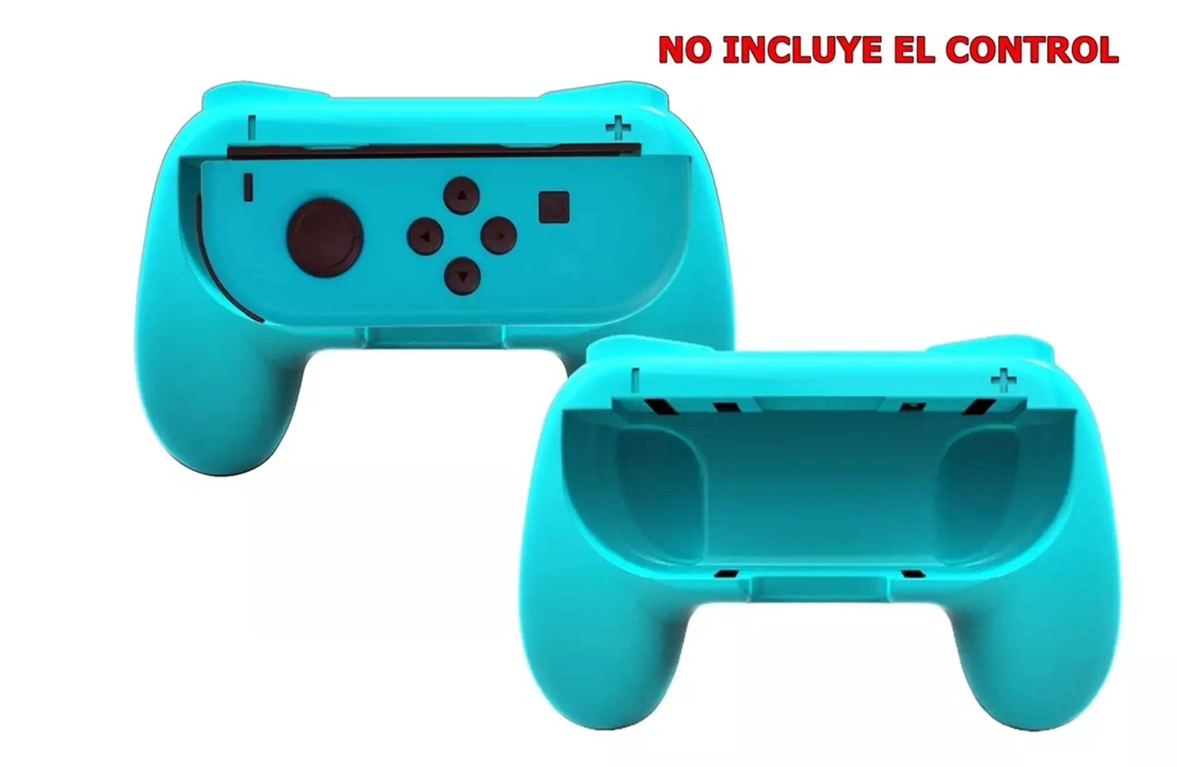 Soporte ergonómico turquesa para Joy-Con de Nintendo Switch, mostrando un mando insertado y otro vacío.