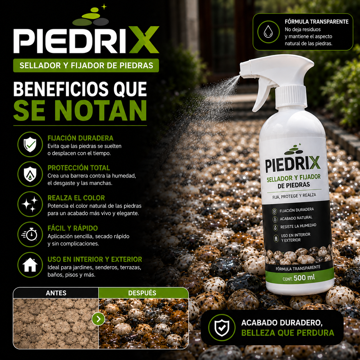 Set x2 Piedrix sellador y fijador de piedras en spray de 500 ml para interiores y exteriores