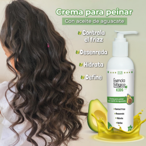 Crema para Peinar Infantil de Aguacate y Desenredante - Controla el frizz natural y define los rizos sin tirones