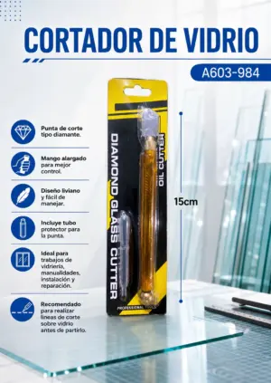 Set x4 Cortador de vidrio profesional con punta de diamante y mango ergonómico - Logra cortes limpios y precisos en manualidades y reparaciones