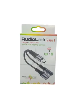 Set x2 Adaptador AudioLink 2 en 1 Tipo C a Tipo C y Jack 3.5 mm - Carga tu celular y escucha música al mismo tiempo sin interrupciones