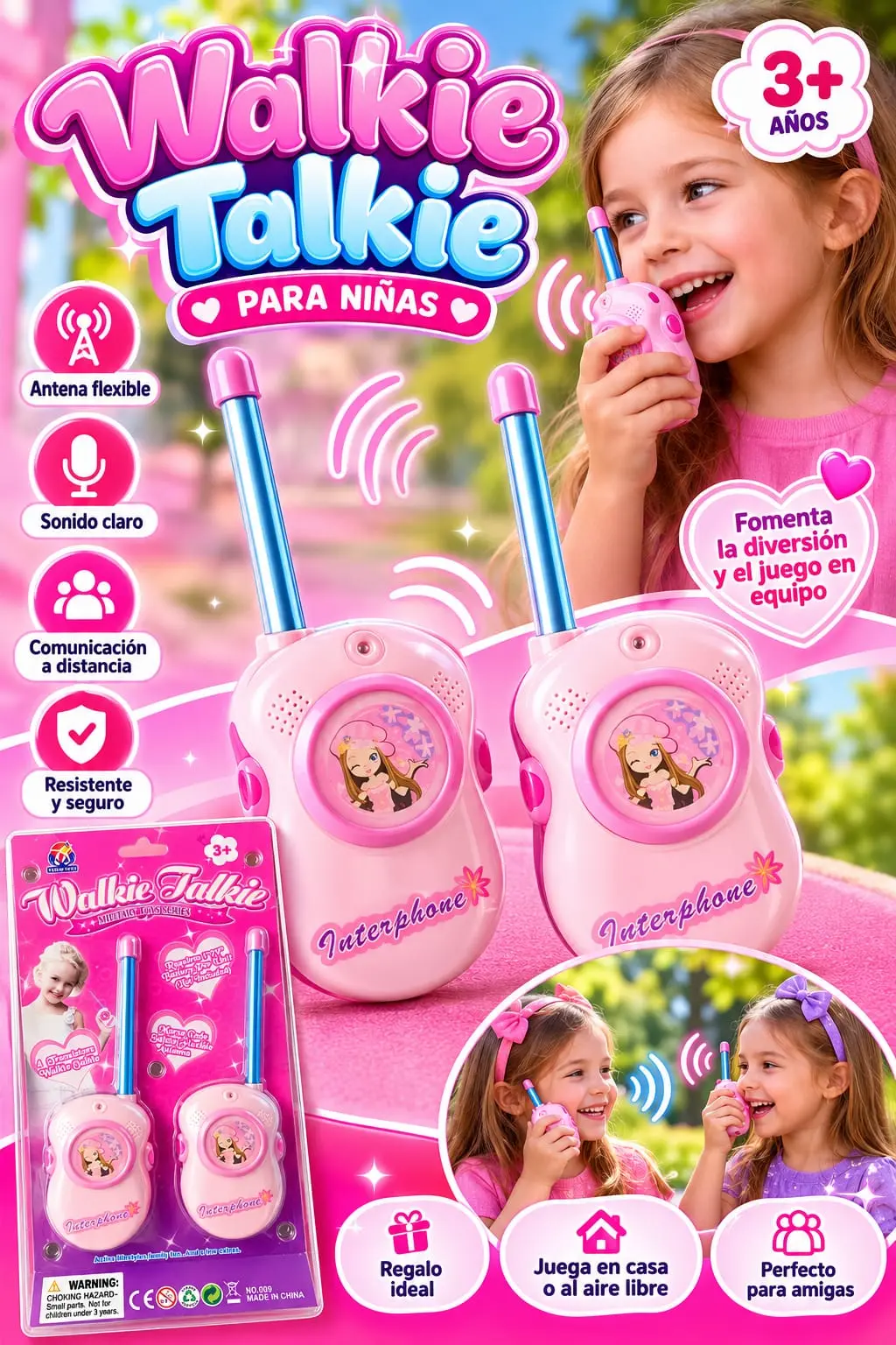 Radio Walkie Talkie infantil para niñas con diseño liviano - Fomenta la comunicación y la diversión al aire libre