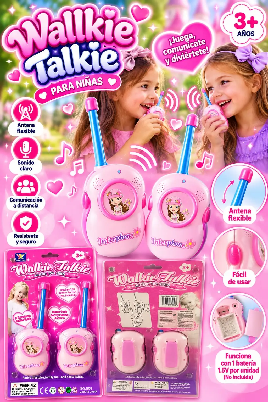 Radio Walkie Talkie infantil para niñas con diseño liviano - Fomenta la comunicación y la diversión al aire libre