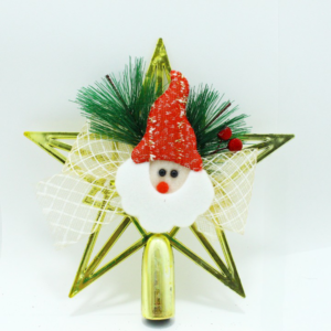 Set x4 Punta de Árbol Navideño Estrella con Santa Claus y Lazo - Realza la decoración festiva de tu hogar con un estilo clásico y elegante